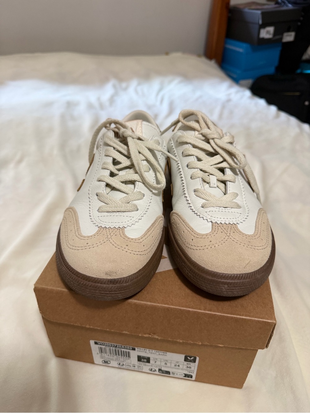 Veja Volley Leather Sneakers Tennis Shoes - White, Tent & Bark Women’s 7 - Picture 4 of 8